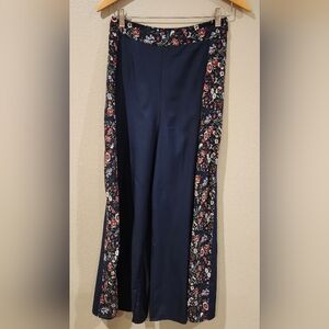 UMGEE Palazzo Pants Womens Sz Small Multi Floral Flat Front Wide Leg Back Zipper